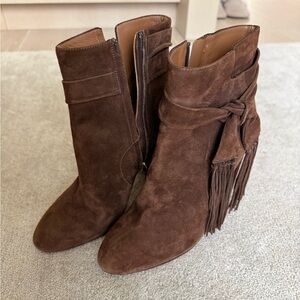 Aquazzura Brown Suede Fringe Ankle Boots